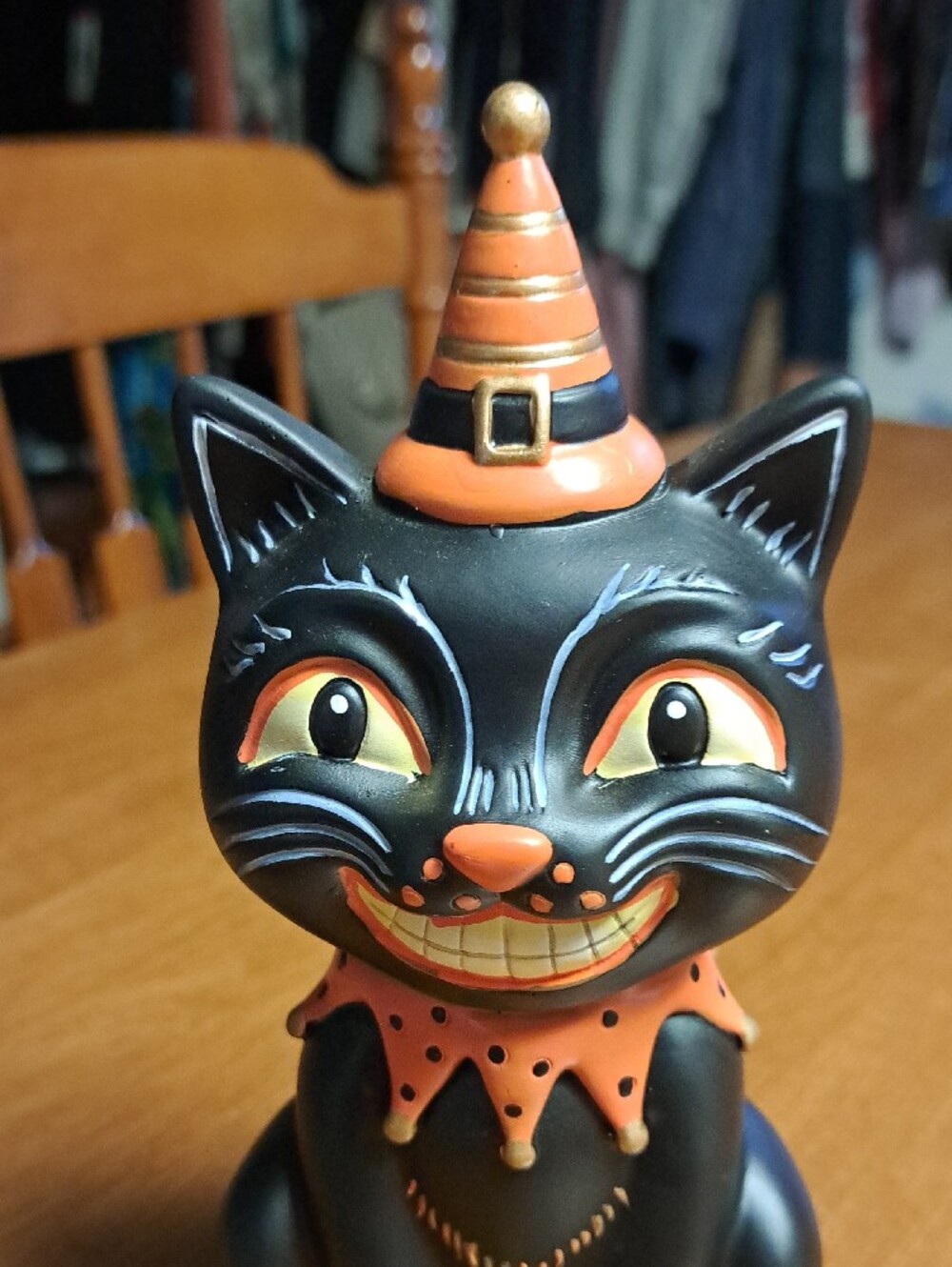 Black and Orange Halloween Cat Figurine - Decorative Pet-Themed Accent - Picture 2 of 4